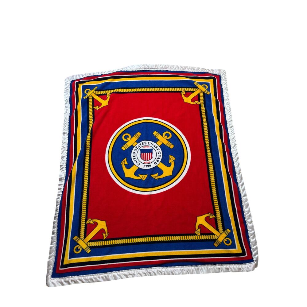 VTG United States Coast Guard USCG throw afgan Blanket Satin Trim Anchors 58x50